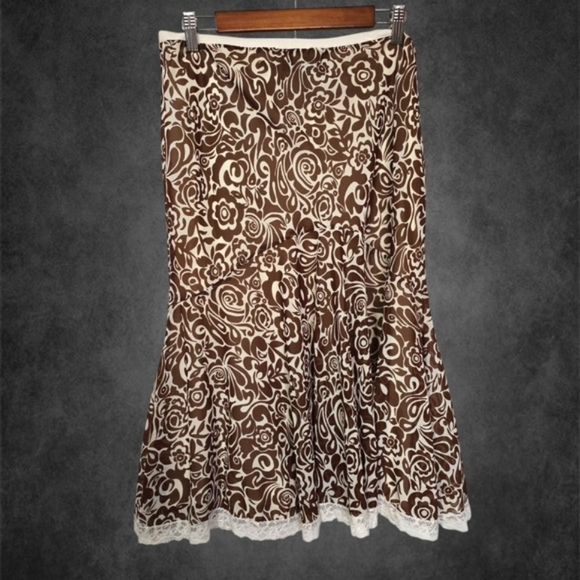Vintage Floral Brown and Cream Lace Skirt - Picture 1 of 6